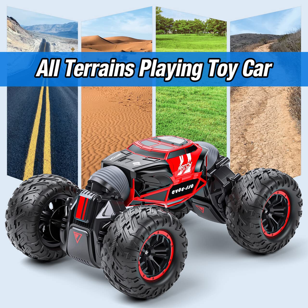 Powerextra Remote Control Car, Gesture Sensing RC Car, 4WD Transform Off Road Crawler, All Terrains Toy Stunt Car with Two Batteries, 50+ Mins Play Time for 6-12 Year Old Boys & Girls