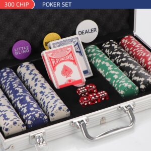 LUOBAO 300Pcs Poker Chips Set for Texas Holdem,Blackjack, Tournaments with Aluminum Case,2 Decks of Cards, Dealer, Small Blind, Big Blind Buttons and 5 Dice,11.5 Gram