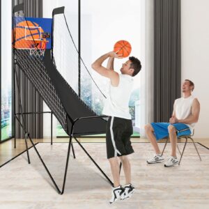 Goplus Foldable Indoor Basketball Arcade Game, Electronic Basketball Single Shootout Games Machine with 3 Balls, LED Scoreboard and Inflation Pump for Kids Youth Teens Adults