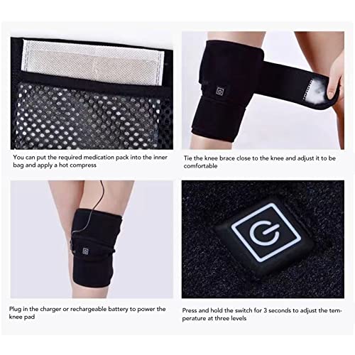 Demeras Heated Knee Brace Wrap, USB Power Supply 3 Gears Electric Heat Knee Support Cotton Portable with Hook and Loop for Keep Warm for Adults