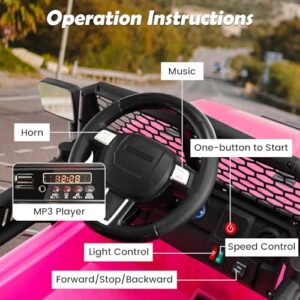 Costzon Ride on Car, 12V Battery Powered Truck Vehicle with Remote Control, Spring Suspension, Headlights, Music, Horn, MP3, USB & Aux Port, Gift for Boys Girls, Electric Car for Kids (Pink)