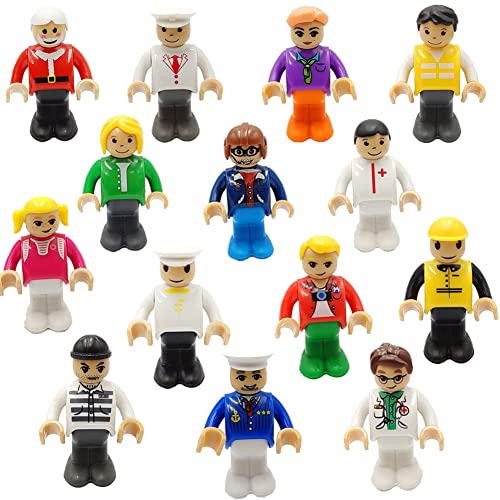 DSHMIXIA Toy People Figures for Kids Action Figures Playsets for Trains Cars Various Professions for Play House Wooden Train Track (14pcs Figures)