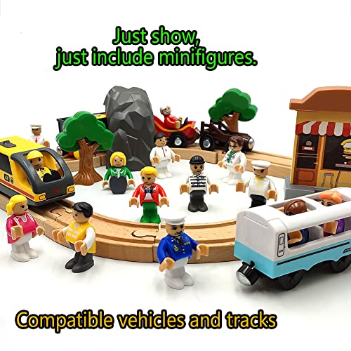 DSHMIXIA Toy People Figures for Kids Action Figures Playsets for Trains Cars Various Professions for Play House Wooden Train Track (14pcs Figures)