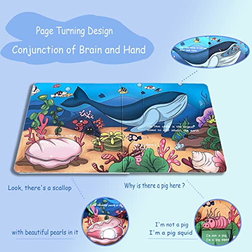 Wallxin Peek-a-Flap - Lift The Flap Interactive Board Book Early Learning Education Gift for Babies Toddlers Kids Boys Girls Litter Dinosaur & Ocean Lovers - 2 Pack