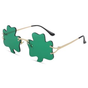 COASION St. Patrick's Day Irish Shamrock Sunglasses Green Four Leaf Clover Leprechaun Costume Eyewear Glasses for Women Men (Shamrock/Green)