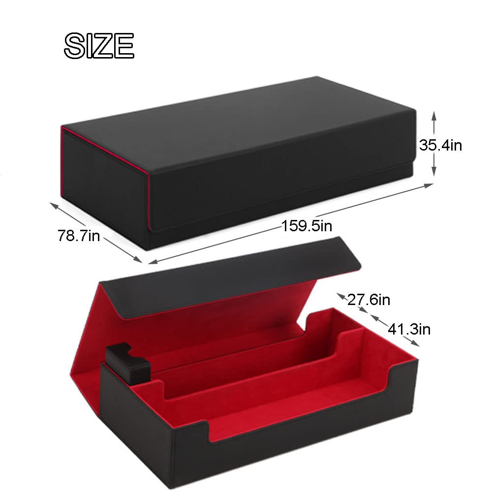 ZWSJLC Card Game Deck Storage Box with Removable Compartment-Holds up to 550+ Cards-Double-Sleeved Card Storage-PU leather with a comfortable touch(Red)