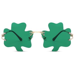 COASION St. Patrick's Day Irish Shamrock Sunglasses Green Four Leaf Clover Leprechaun Costume Eyewear Glasses for Women Men (Shamrock/Green)