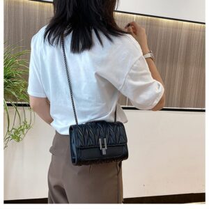 Flap Top Crossbody Bags for Women Quilted Leather Purse Fashion Casual Chain Shoulder Bag Handbag Underarm Bag (Black)