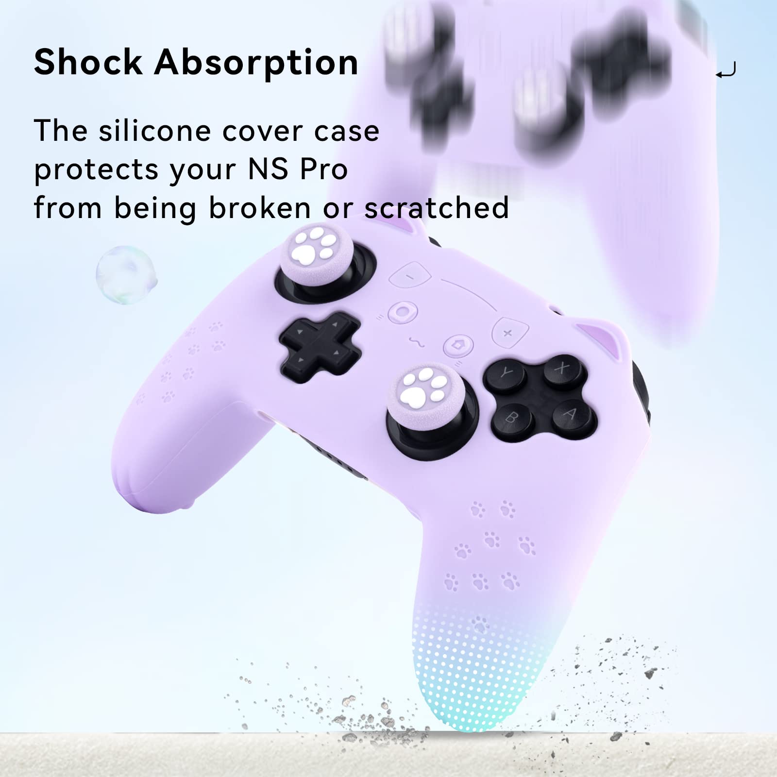 GeekShare Cat Paw Controller Skin Grips Set Compatible with Nintendo Switch Pro-Anti-Slip Silicone Protective Cover Case Joystick Caps for Switch Pro Wireless Controller - Purple