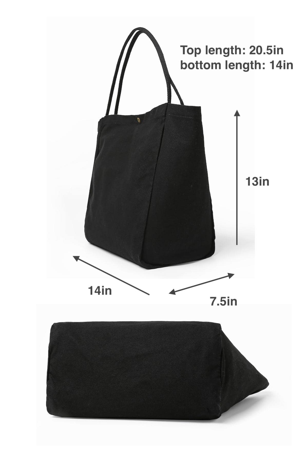 Jeelow Canvas Tote Handbag Shoulder Bag Purse Lightweight Yoga Shopping Travel For Men Women (Black Oversize)