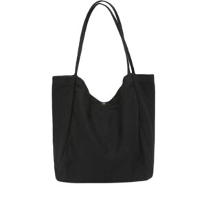 Jeelow Canvas Tote Handbag Shoulder Bag Purse Lightweight Yoga Shopping Travel For Men Women (Black Oversize)