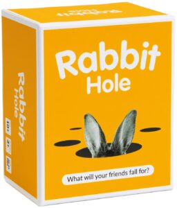 rabbit hole party game - the “what will your friends fall for?” family card game - for kids, tweens, teens, college students, adults and families, at fun parties and board games night with your group