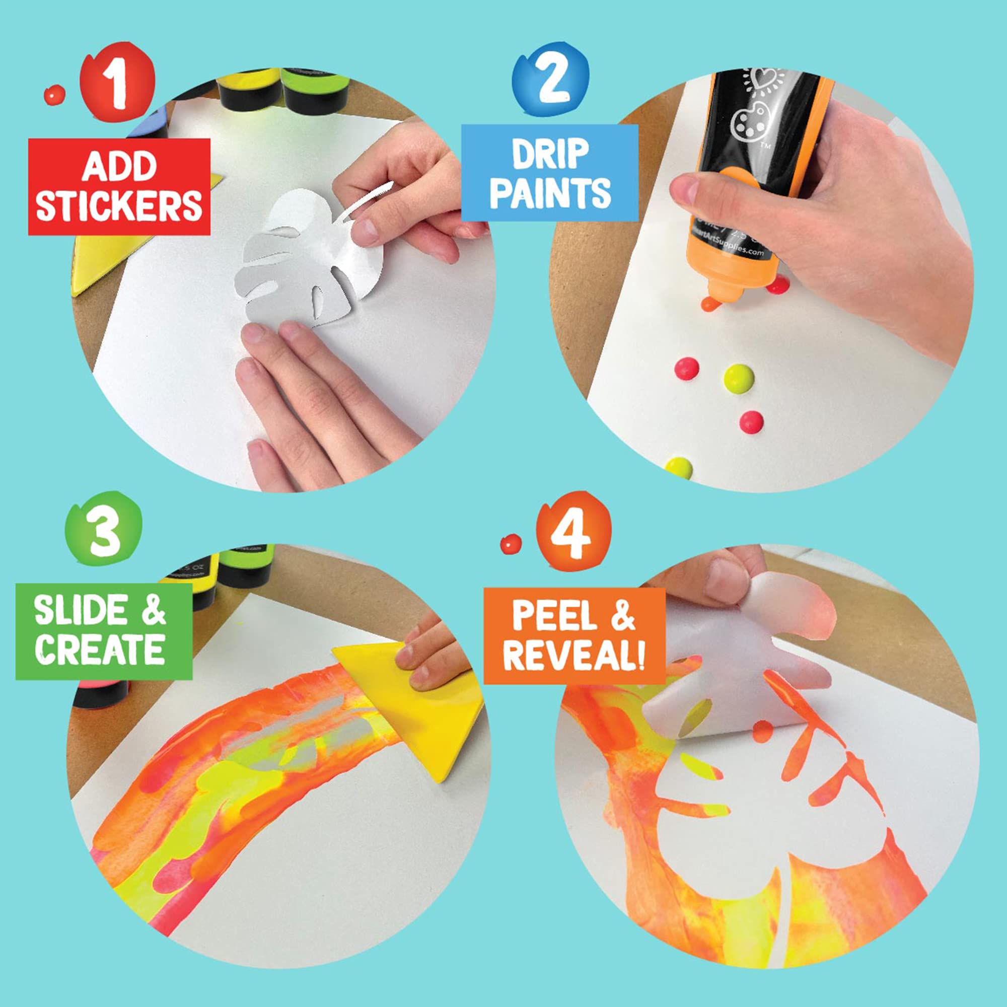 Bright Stripes iHeartArt Squeegee Art Kids Paint Kit, Childrens Painting Crafts Creativity Set, Including Paints, Squeegees, Paper, Stickers, Punch Outs and Work Surface, Great Creative Gifts