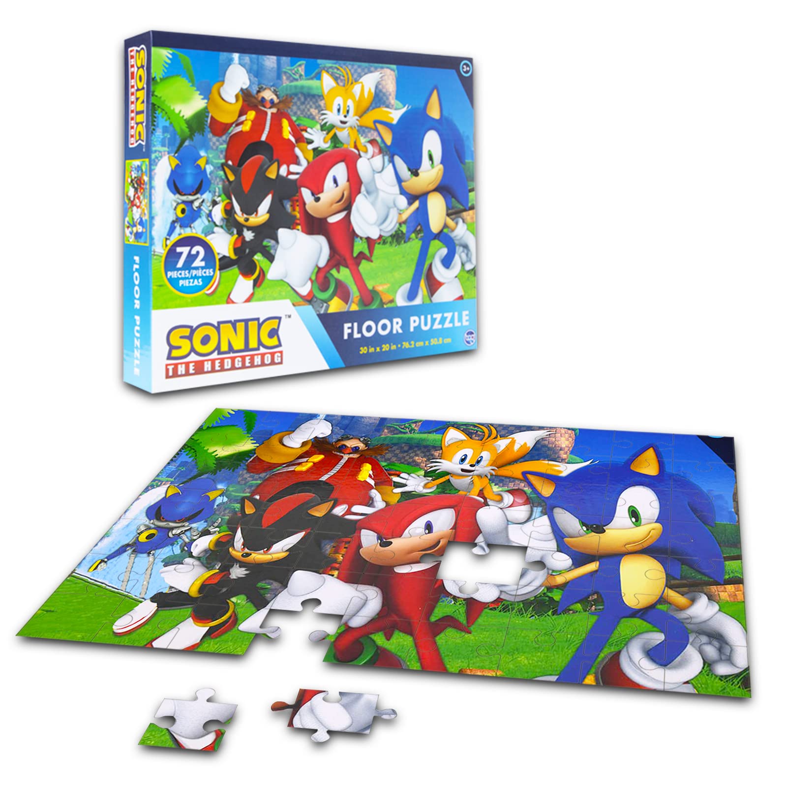 Sonic The Hedgehog Floor Puzzle for Kids Set - Bundle with 72 Piece Sonic Floor Puzzle, Stickers, More | Sonic Puzzles for Kids Ages 4-8