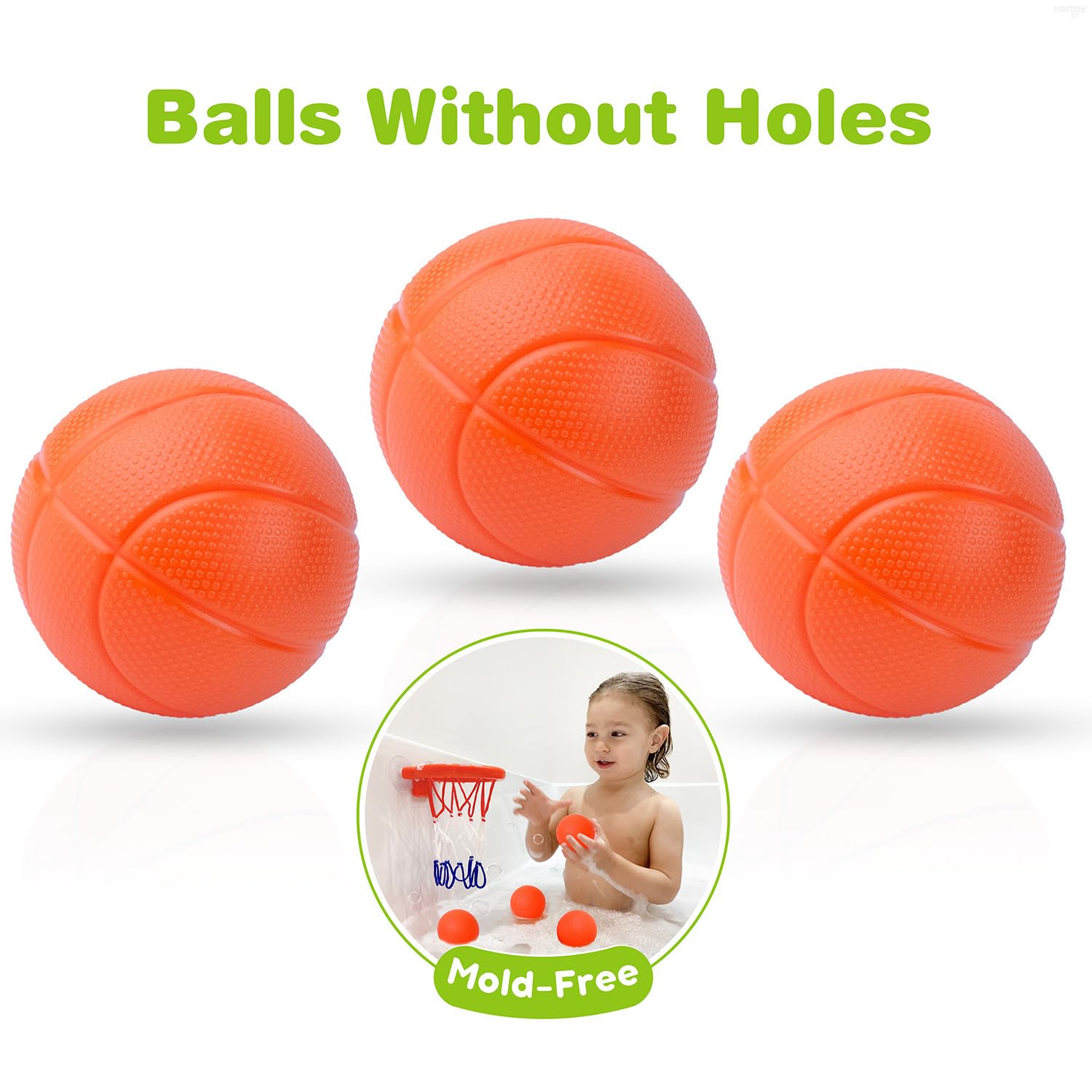 MARPPY Bath Toys, Bathtub Basketball Hoop for Kids, Toddlers, Boys, and Girls, 3 Balls No Holes, Mold Free Bath Toys and Strong Suction Cup, Fun Bathtub Toys & Shower Bath Toys for Toddlers and Kids