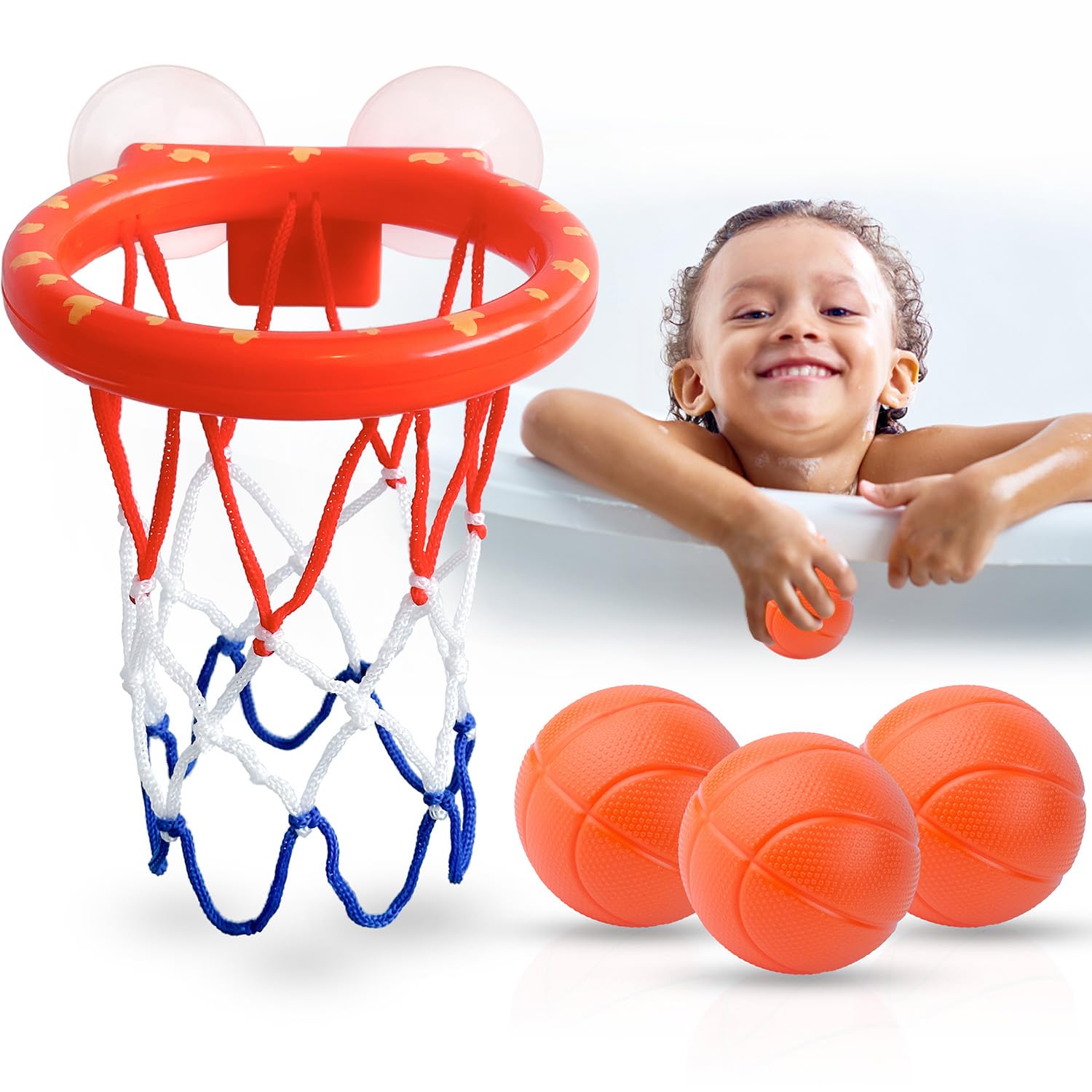 MARPPY Bath Toys, Bathtub Basketball Hoop for Kids, Toddlers, Boys, and Girls, 3 Balls No Holes, Mold Free Bath Toys and Strong Suction Cup, Fun Bathtub Toys & Shower Bath Toys for Toddlers and Kids