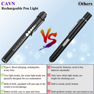 CAVN Rechargeable Pen Light with Pupil Gauge LED Penlights for Nurses Doctors, Warm/White Light, USB Rechargeable Medical Penlight Gifts for Nurses Nursing Student (Black)