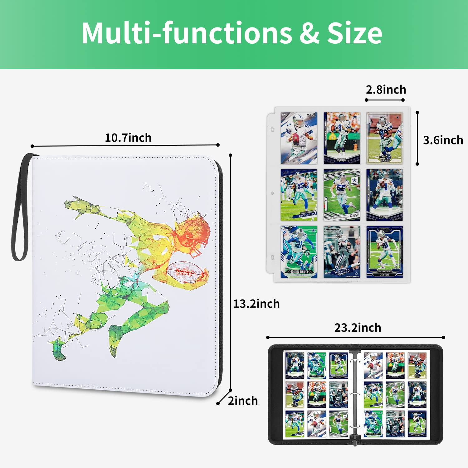 HESPLUS Football Card Binder with Sleeves, 900 Pockets Football Trading Card Holder, Sports Cards Storage Organizer for Football Basketball Baseball or Gaming Trading Cards with 50 Removable Sleeves