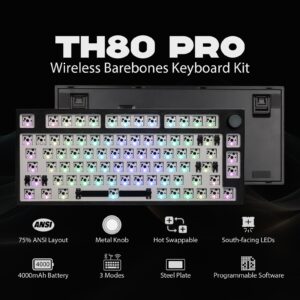 EPOMAKER TH80 Pro Wireless Barebones Keyboard Kit, 75% Hot Swap Mechanical Keyboard Kit, Bluetooth 5.0/2.4GHz/Wired RGB Gaming Keyboard, South-Facing LEDs for Win/Mac/PS5/PS4/Xbox (Black)