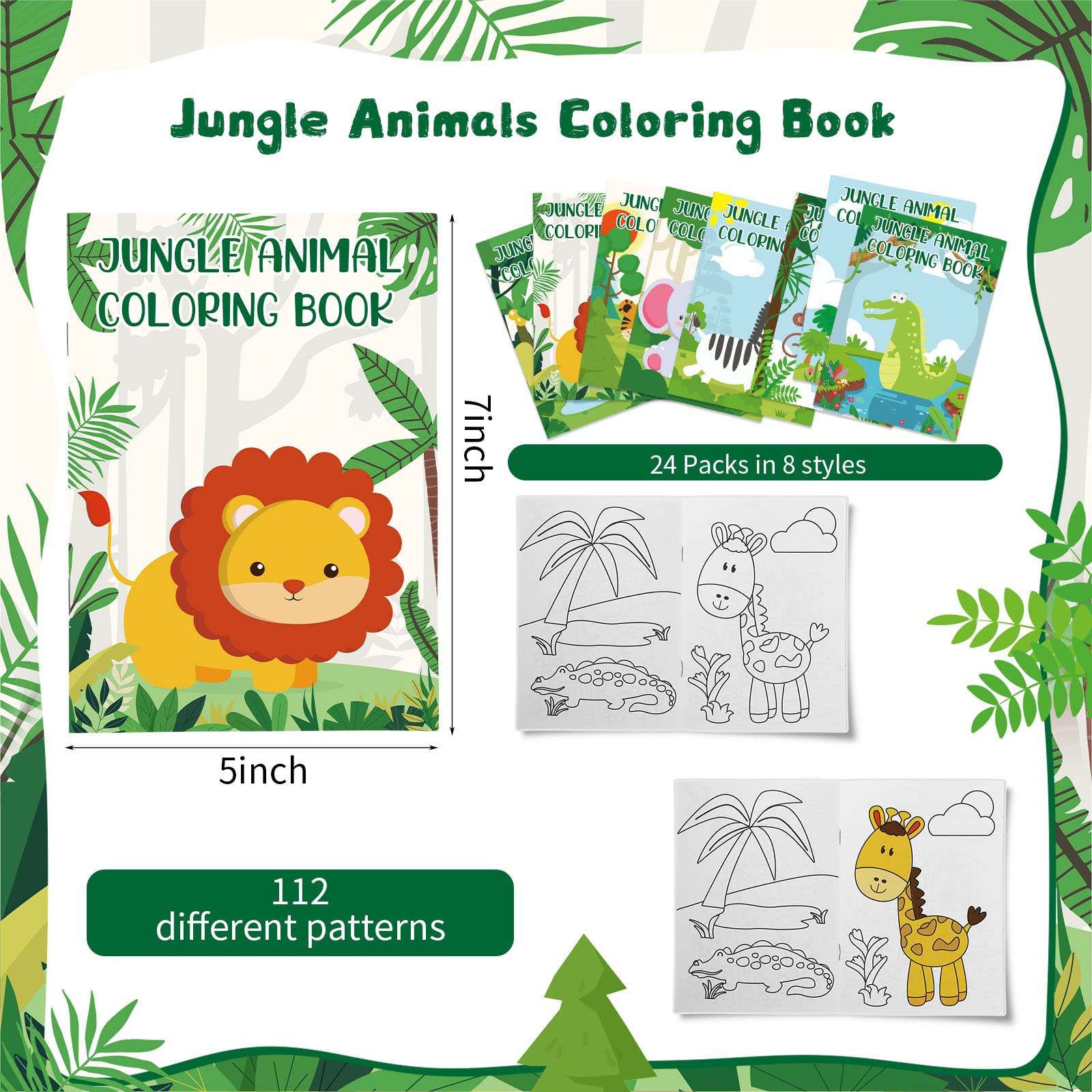 Honoson 24 Pcs Kids Coloring Books Animals Truck Coloring Books Bulk Jungle Animals Party Favors Mini DIY Art Drawing Book for Birthday Gifts Classroom Jungle Party Supplies (Cartoon Style)