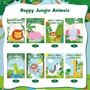 Honoson 24 Pcs Kids Coloring Books Animals Truck Coloring Books Bulk Jungle Animals Party Favors Mini DIY Art Drawing Book for Birthday Gifts Classroom Jungle Party Supplies (Cartoon Style)