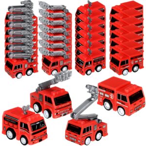 48 Pcs Mini Pullback Fire Truck Toy Small Pull Back Firetruck Plastic Fire Engine Toy Trucks Firefighter Birthday Party Supplies, Fireman Favors Goodie Bag Fillers, 4 Styles