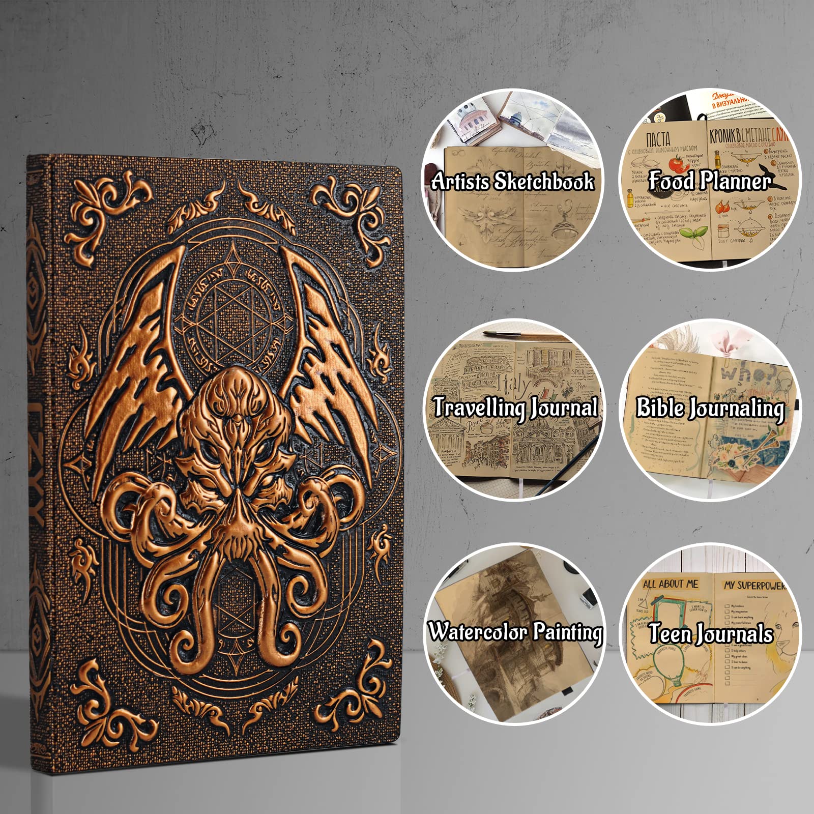 DND Journal Embossed with Cthulhu + Cthulhu Dice Tower for D&D, RPG, Call of Cthulhu, Dungeons and Dragons, Pathfinder