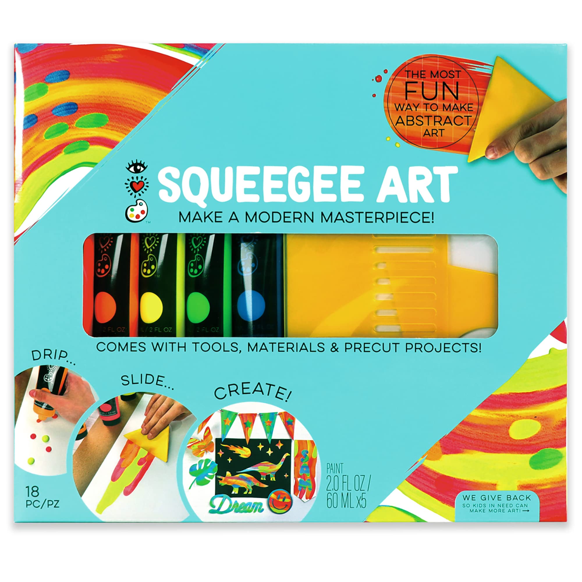 Bright Stripes iHeartArt Squeegee Art Kids Paint Kit, Childrens Painting Crafts Creativity Set, Including Paints, Squeegees, Paper, Stickers, Punch Outs and Work Surface, Great Creative Gifts