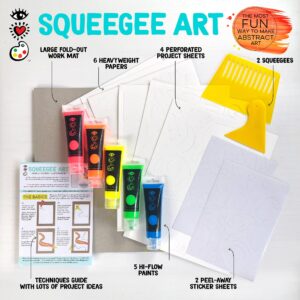 Bright Stripes iHeartArt Squeegee Art Kids Paint Kit, Childrens Painting Crafts Creativity Set, Including Paints, Squeegees, Paper, Stickers, Punch Outs and Work Surface, Great Creative Gifts