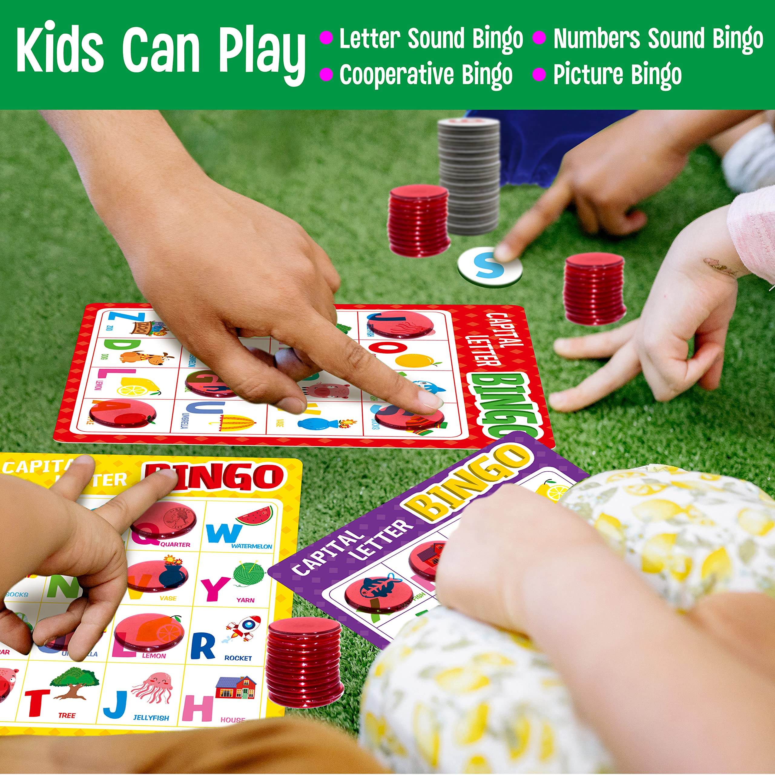 SpriteGru Alphabet Bingo Game, Uppercase/Lowercase/Number Bingo Game ABC and 123 Bingo Board Game for Kindergarten and Preschool Kids 4-8, Perfect for Classroom & at Home