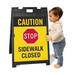 SmartSign 24 x 18 inch “Caution - Stop Sidewalk Closed” Two-Sided BabyBoss A-Frame Sign Kit, Plastic, Multicolor (1 A-Frame + 2 Sign Panels), Made in USA