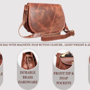 Madosh, Saddle Bag For Women Genuine Leather Crossbody Bag Girls Sling Purse Ladies Cross-Over Handbag (BROWN)