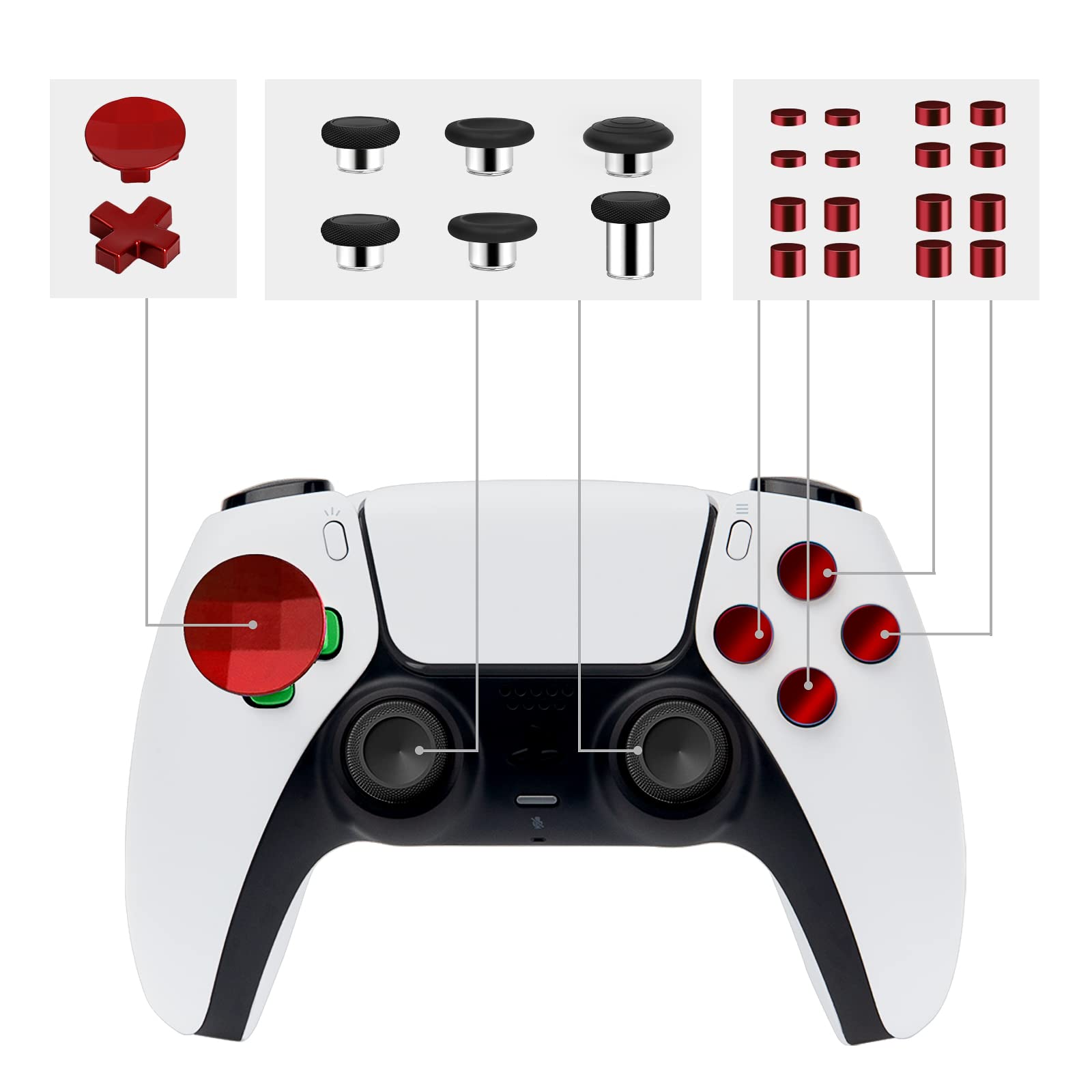 31 in 1 Magnetic Metal Joystick Bullet Buttons Replacement Kits for PS5/PS4 Controller(Red)