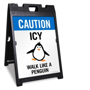 smartsign 24 x 18 inch “caution - icy, walk like a penguin two-sided babyboss a-frame sign kit, plastic, black, blue and white (1 a-frame + 2 sign panels), made in usa