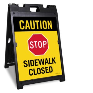 smartsign 24 x 18 inch “caution - stop sidewalk closed” two-sided babyboss a-frame sign kit, plastic, multicolor (1 a-frame + 2 sign panels), made in usa