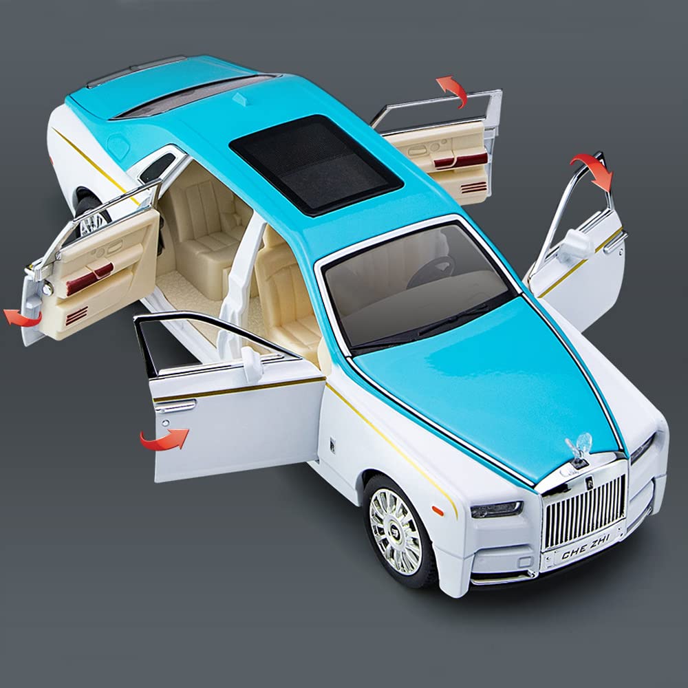 1/24 Diecast Car Model Rolls-Royce Phantom Toy Car, Alloy Collectible Phantom Replica Pull Back Model Car Vehicles with Sound and Light for Kids Boys Girls Birthday Gift