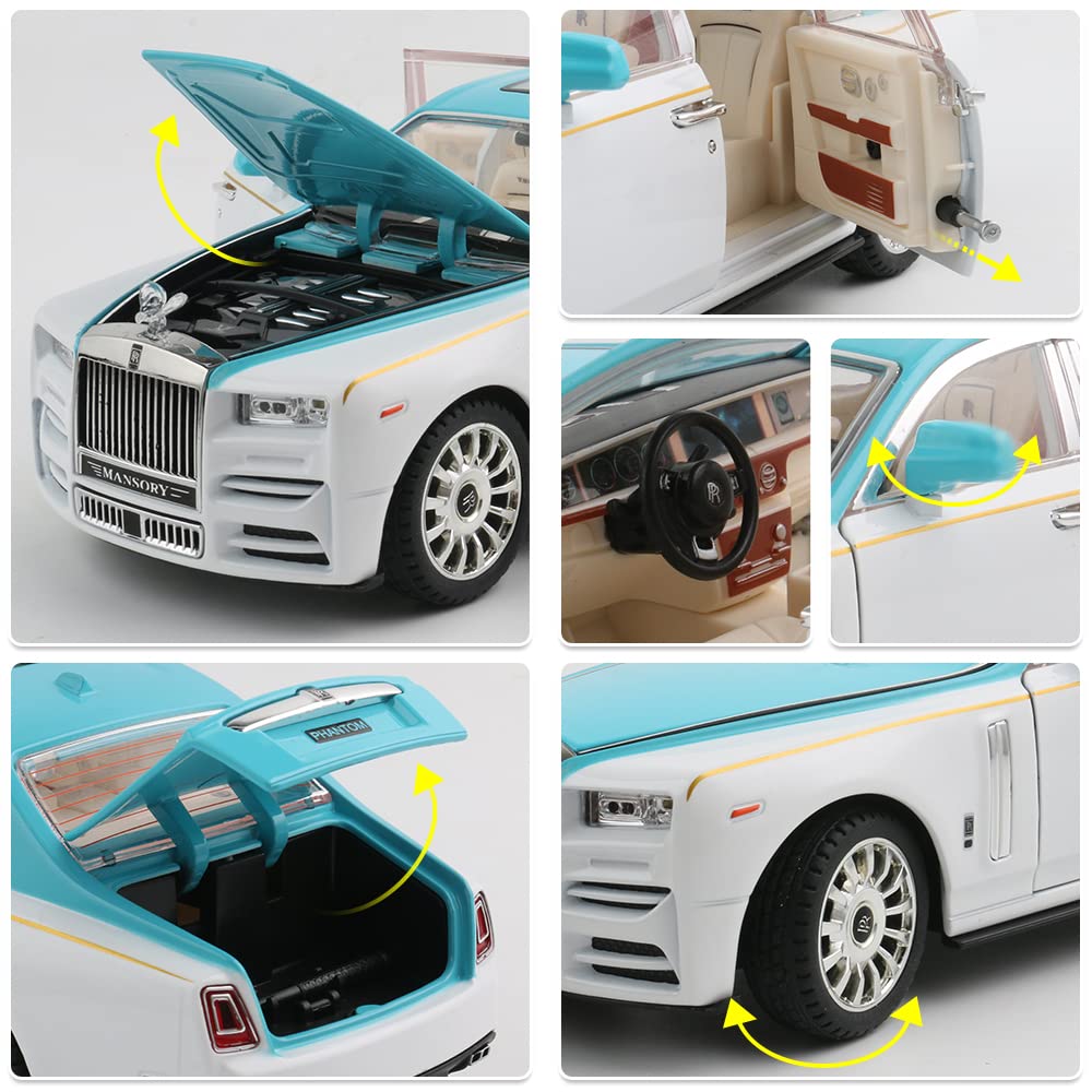 1/24 Diecast Car Model Rolls-Royce Phantom Toy Car, Alloy Collectible Phantom Replica Pull Back Model Car Vehicles with Sound and Light for Kids Boys Girls Birthday Gift