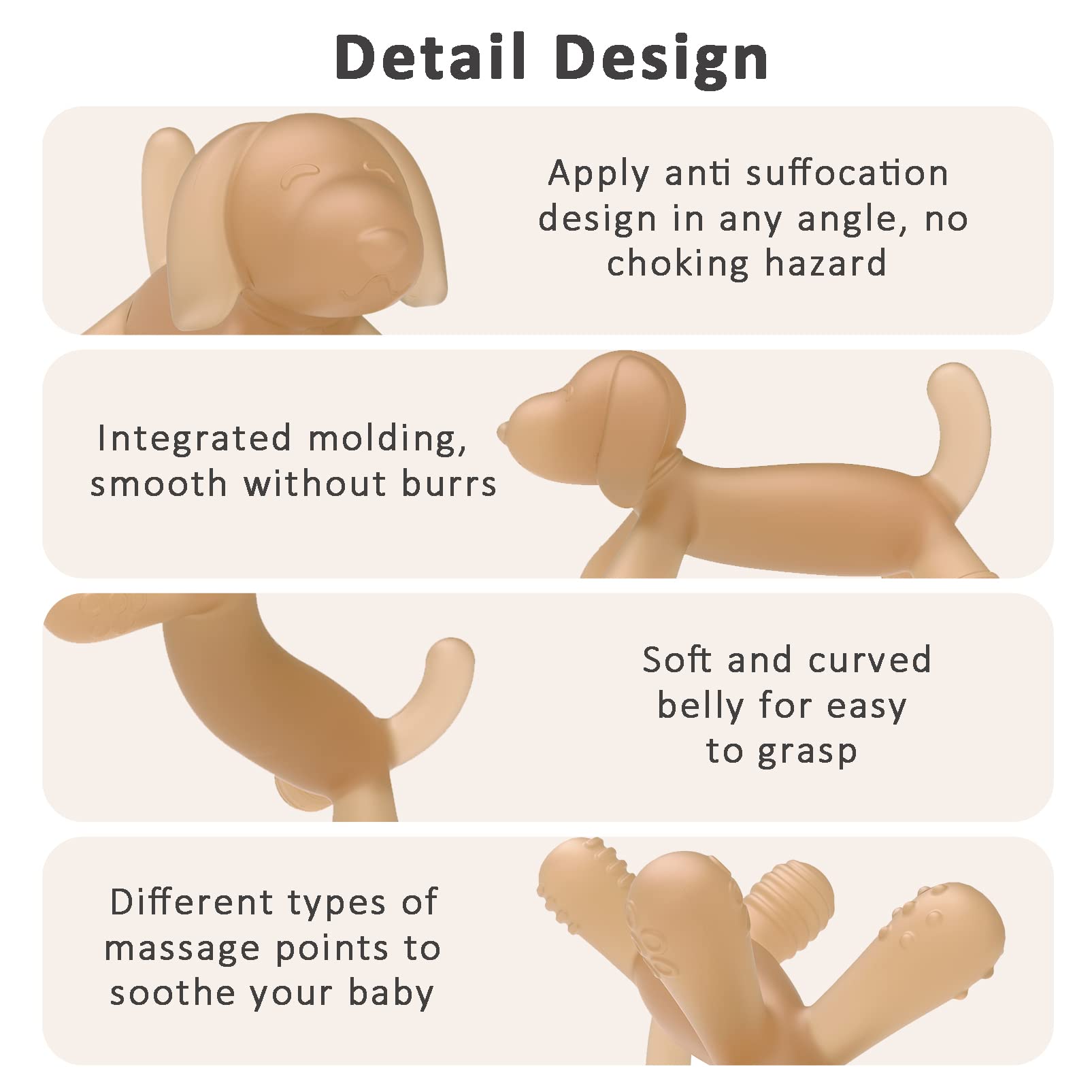 AULEGE Silicone Teething Toy for Baby 3-6, 12, 18 Months Infant, BPA Free Soft Dog Shape Silicone Baby Teether