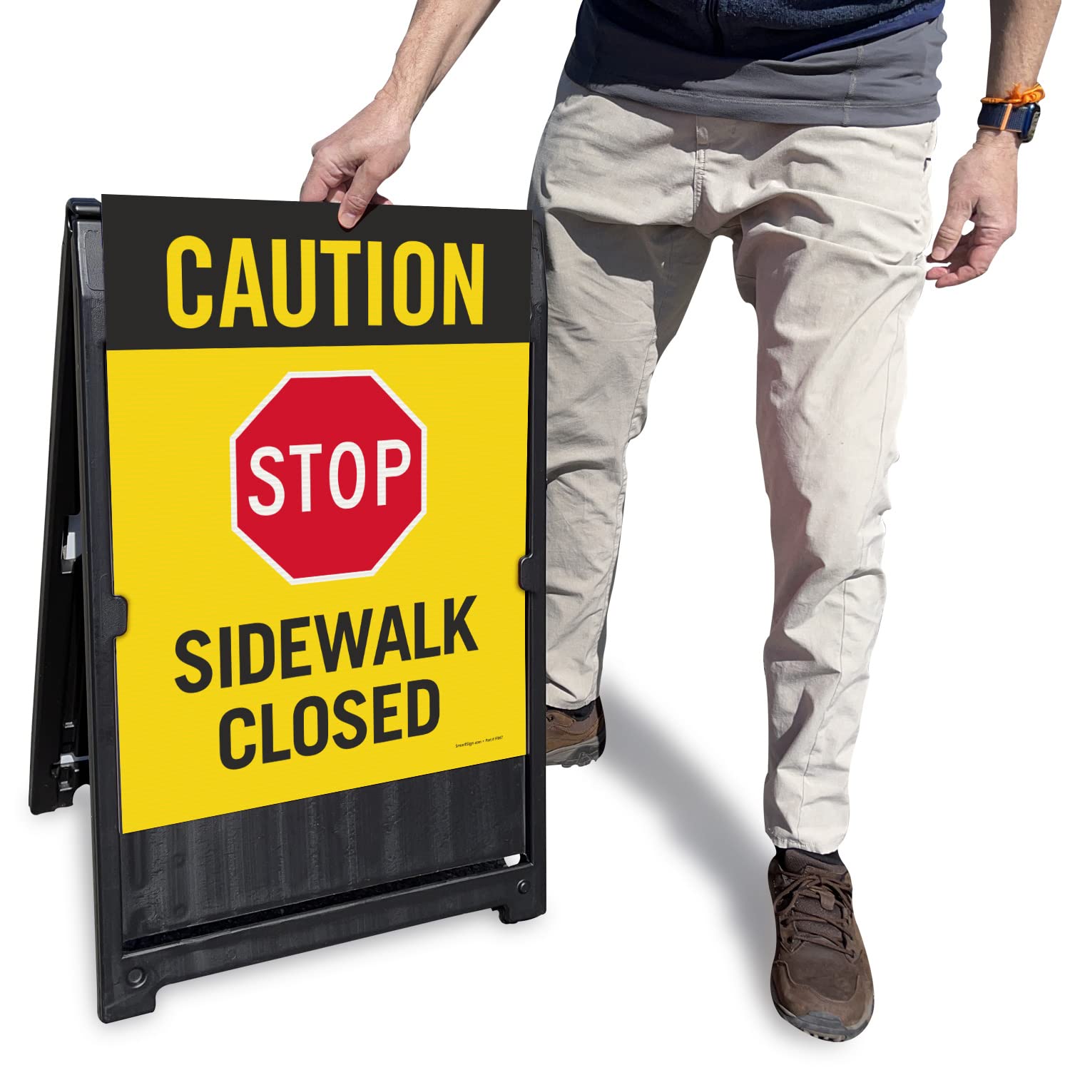 SmartSign 24 x 18 inch “Caution - Stop Sidewalk Closed” Two-Sided BabyBoss A-Frame Sign Kit, Plastic, Multicolor (1 A-Frame + 2 Sign Panels), Made in USA