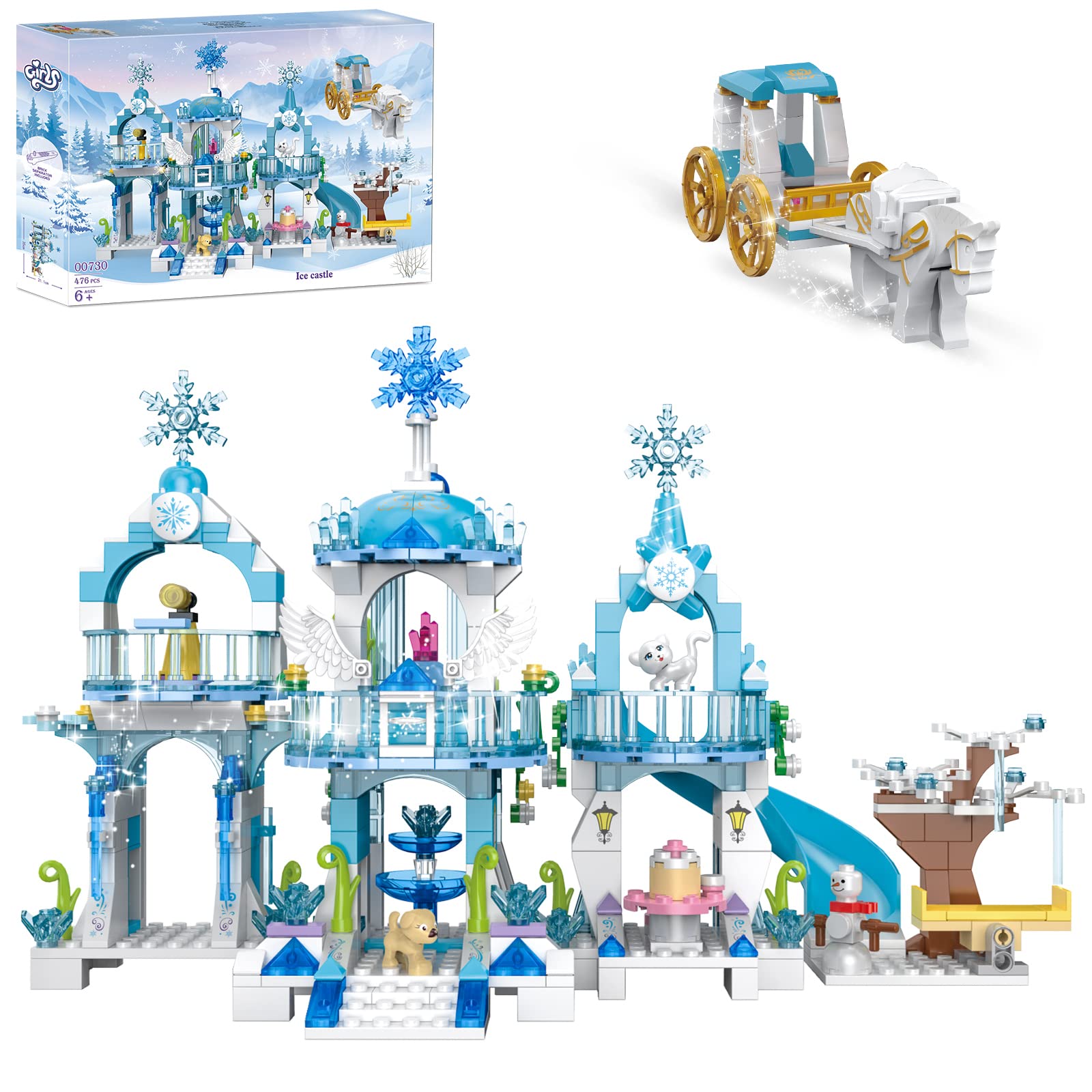 Dream Girls Princess Castle Building Blocks Ice Castle Building Toys for Girls, Ice Palace with 2 Princess Mini-Dolls Friends Sets Christmas Birthday Gift STEM Playset for Kids Age 6-12 477 Pieces