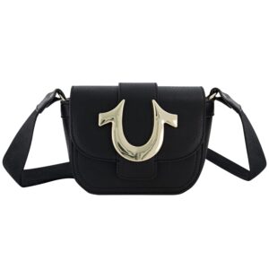 true religion women's crossbody bag, mini flap adjustable shoulder handbag with horseshoe logo, black