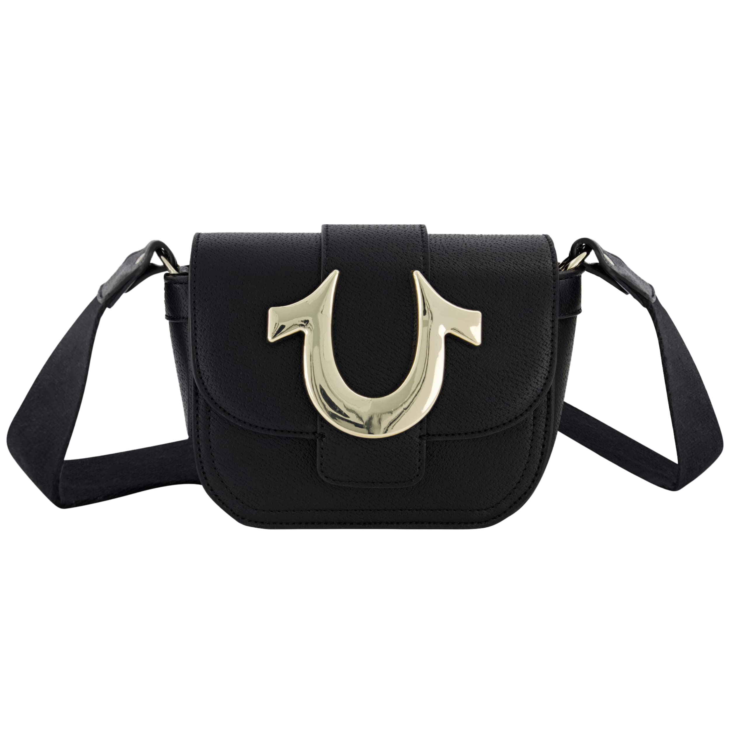 True Religion Women's Crossbody Bag, Mini Flap Adjustable Shoulder Handbag with Horseshoe Logo, Black