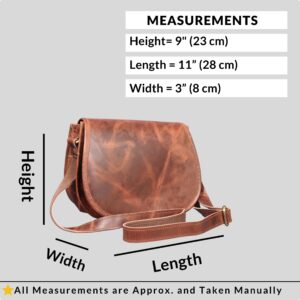 Madosh, Saddle Bag For Women Genuine Leather Crossbody Bag Girls Sling Purse Ladies Cross-Over Handbag (BROWN)