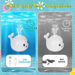 AOLIGE 2Pcs Whale Bath Toy Sprinkler Rechargeable Spraying Light Up Bathtub Toys Bathtime Water Toys for Toddlers Kids Waterproof Shower Toys (Rechargeable White & Grey Whale)