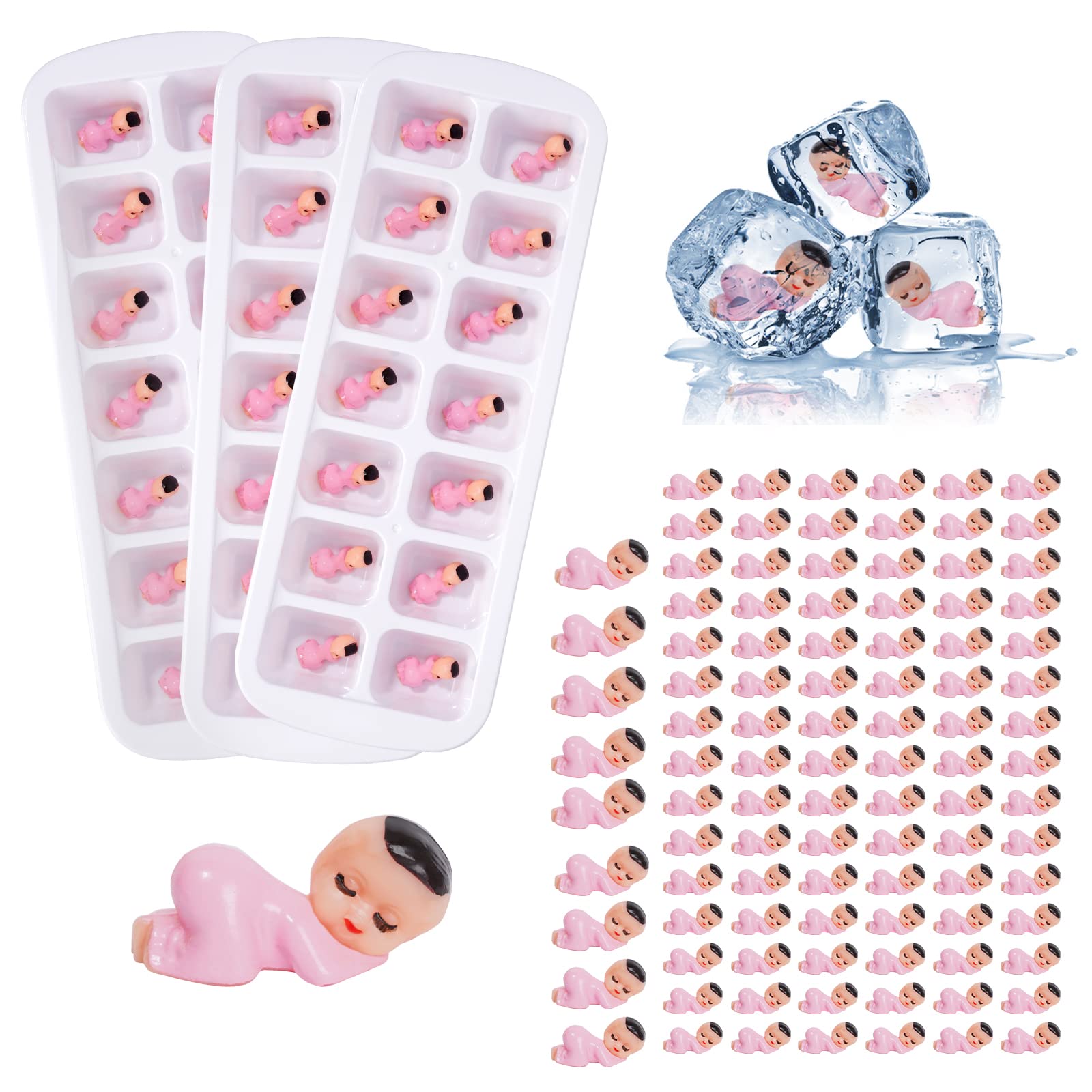 My Water Broke Baby Shower Game with 100 Mini Plastic Babies, 3 Ice Cube Trays, for Party Decorations Baby Shower Games (Blue)