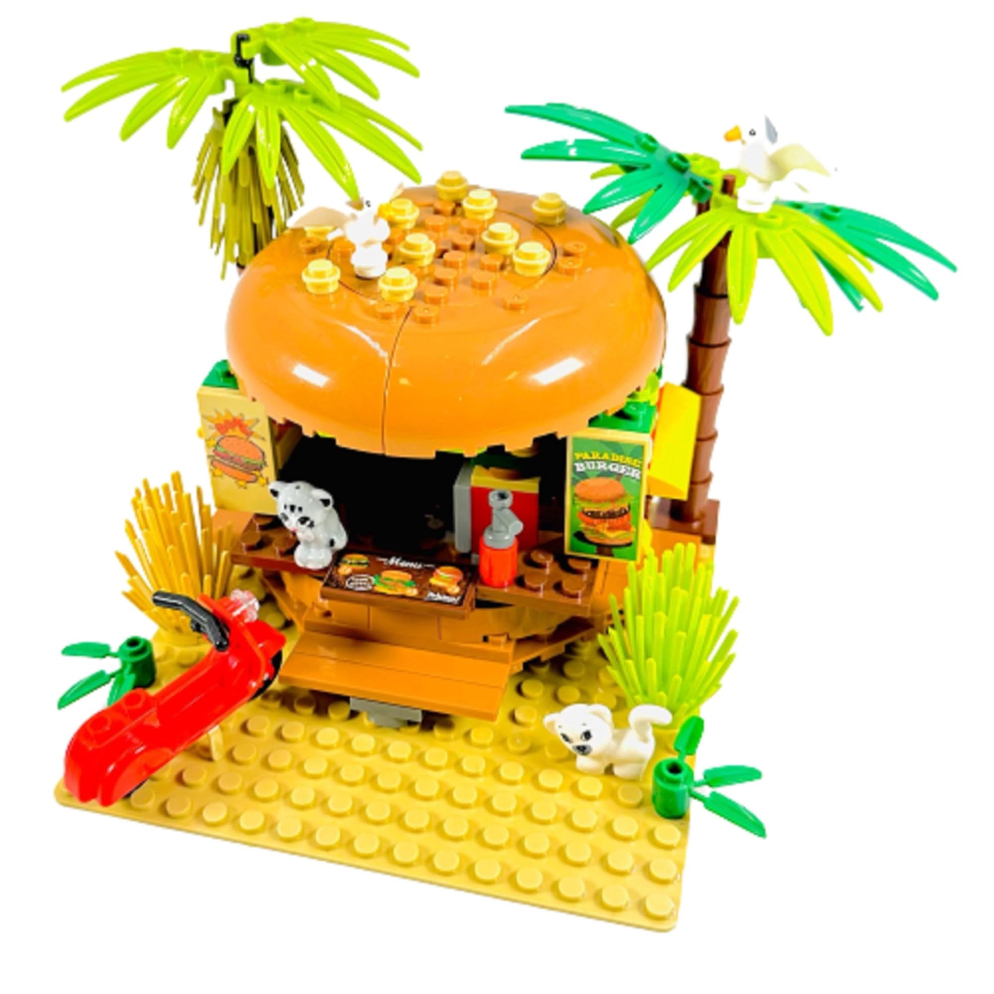 General Jim's Paradise Burger Modular Building Blocks Set | Intricate and Colorful Burger in Paradise Brick Building Experience