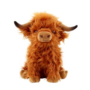 Gluutoyashop Highland Cows Stuffed Animal Scottish Highland Cows Plush Toy Cute Farm Plushie Christmas Birthday Present for Adults Boys Girls (Brown, 11 in)