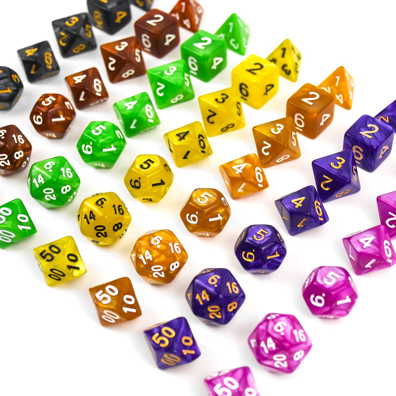 30 Set DND Double-Colors Polyhedron Dice Set for Dungeons and Dragons D&D RPG MTG Table Games D4 D6 D8 D10 D% D12 D20 30 Colors Dice (210 Pieces)