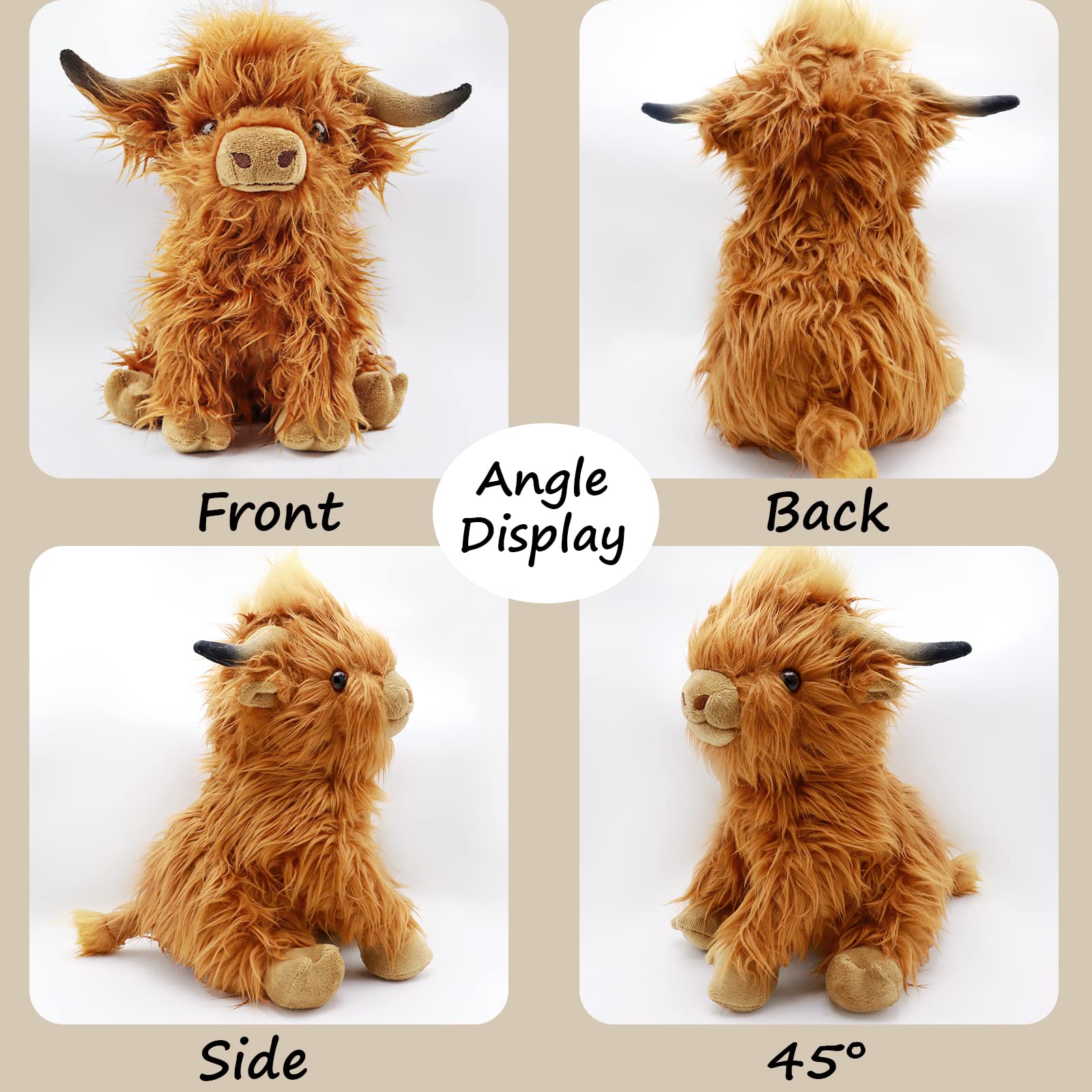 Gluutoyashop Highland Cows Stuffed Animal Scottish Highland Cows Plush Toy Cute Farm Plushie Christmas Birthday Present for Adults Boys Girls (Brown, 11 in)