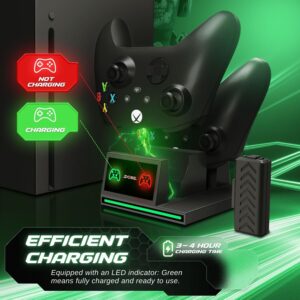 TNP Vertical Stand for Xbox Series X - Series X Charging Station for Controller with 2 Pack 300mAh Rechargeable Battery for Xbox Series X Controller - 10 Slot Game Storage and Headset Hook